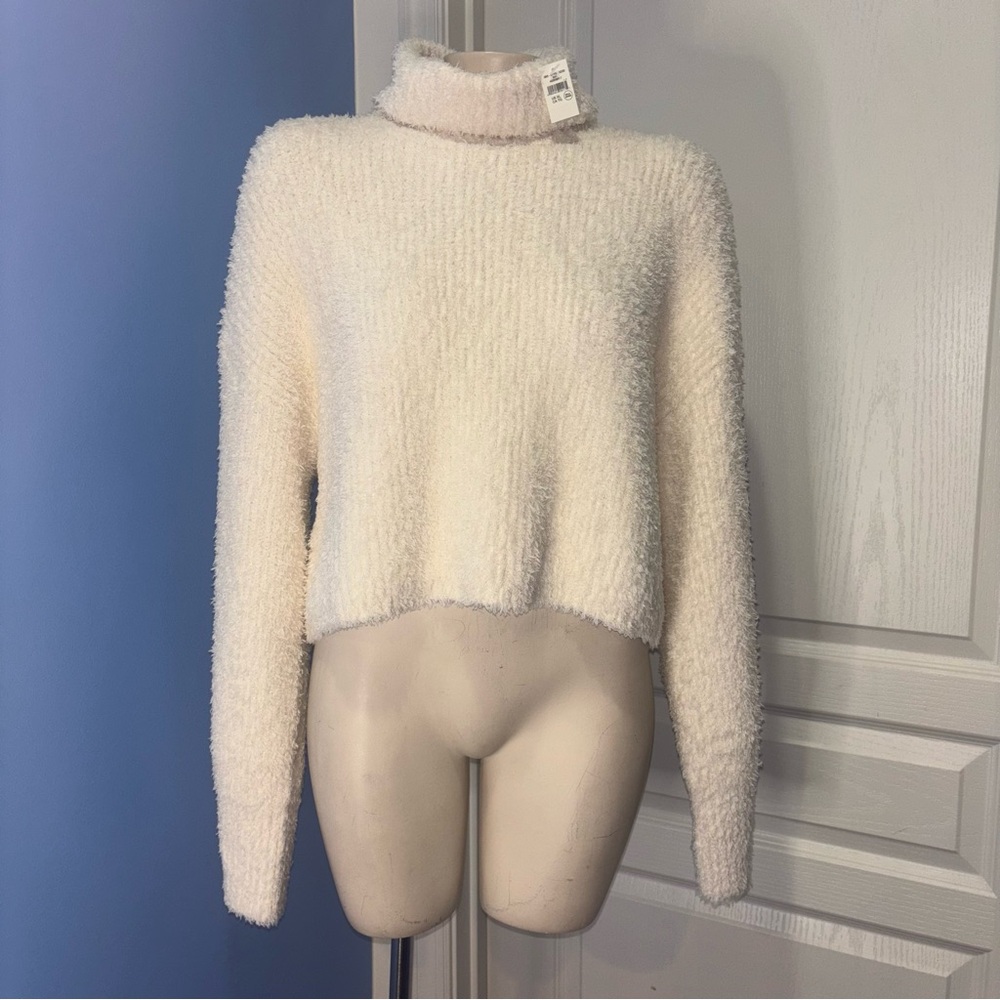 Aerie White Cowl Neck Cropped Sweater